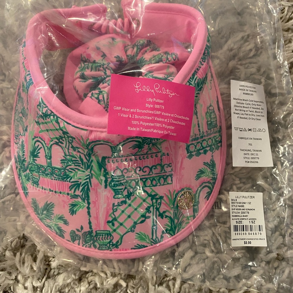 NIP Lilly PulitzerAlways Worth It’  sports’ visor and two scrunchies.